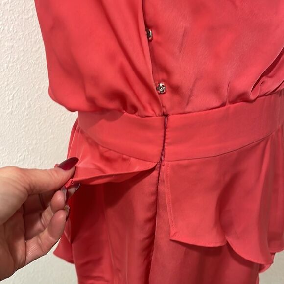 BCBGeneration One Shoulder Ruffle Dress Guava Pink size 12 - Picture 7 of 9